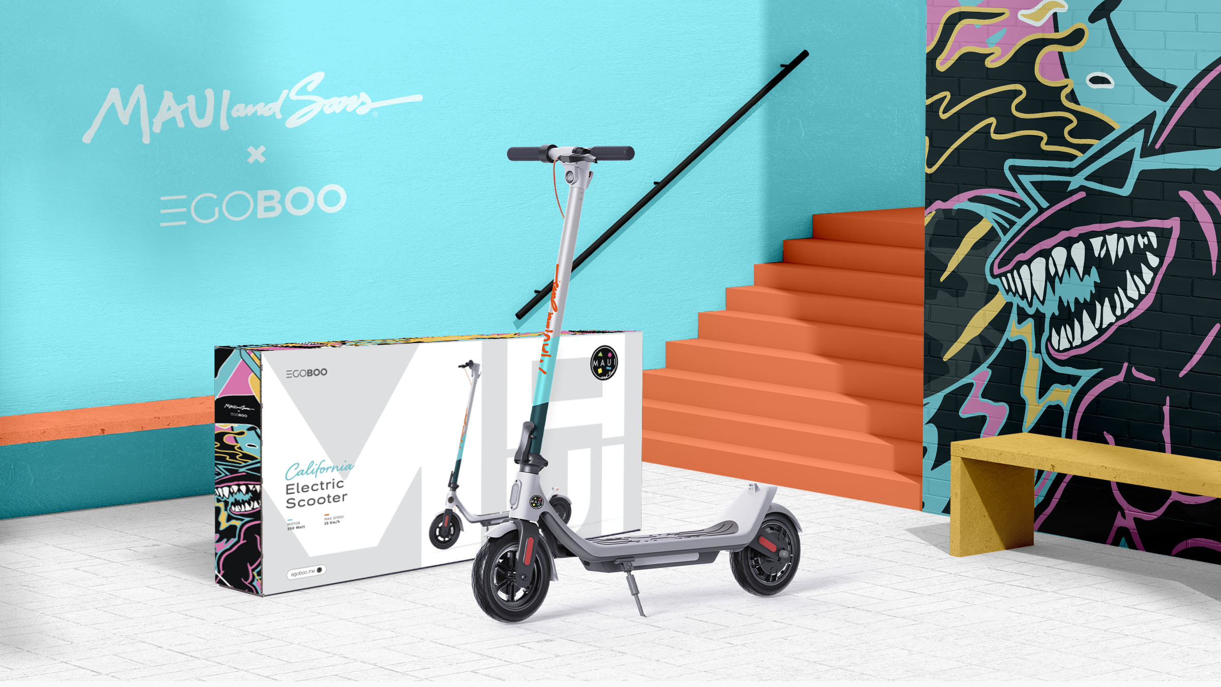 E-scooter & packaging design for Maui & Sons x Egoboo
